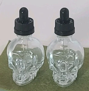 2 Unzen Glas Schädel Flaschen mit Tropfer 2er Set Bart oder ätherisches Öl - Bild 1 von 6