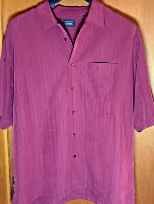 Haggar Men’s Size XL Maroon Red Stripe Button Front Casual Golf Shirt - Image 1 of 3