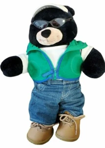 Build-A-Bear Orso Nero Peluche Nero/Marrone Lunghezza 17” con Pantaloni Occhiali Cappello Scarpe - Foto 1 di 6
