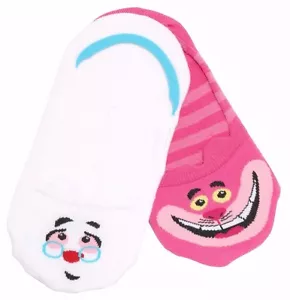 Disney Alice im Wunderland Grinsekatze weißes Kaninchen unsichtbare Socken 2er-Pack neu mit Etikett! - Bild 1 von 2