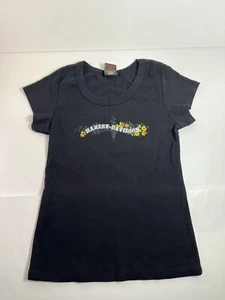 Harley-Davidson 2006 Flower Logo Black T-Shirt Mikes Famous Women’s LRG EUC! - Picture 1 of 8