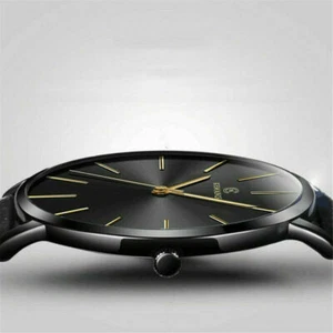 Trendy-Men Ultra Thin Minimalist Watch Slim Leather/Stainless Steel Strap Quartz - Picture 1 of 17