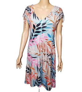 SPENSE M 8/10 Midi Dress Tropical Floral A-Line Stretch Sundress Tie Cap Sleeve - Picture 1 of 3