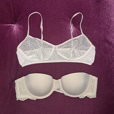 Lote Bralette Sujetador Cuerpo Gap Pequeño 36A Dos Beige Bronceado Sin Tirantes Elevación  Foto 1 de 4