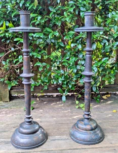 Pair Maitland-Smith Floor Candlesticks Cast Rustic Patina Cast Thai Bronze 29" - Picture 1 of 7