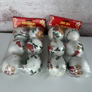Vintage Lot Of Hand Decorated Satin Wrapped Ornaments Christmas 2 Sets Of 6 NEW - Picture 1 of 7