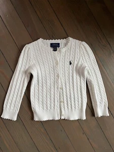 Polo Ralph Lauren Girls Sweater Cable Knit Cotton Cream Cardigan Size 2T - Picture 1 of 5
