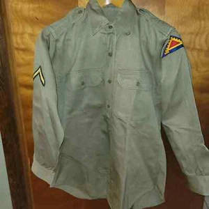 Vietnam Era Khaki ARMY Shirt w/Patches USA Soldier Uniform 1960’s 15x31 Pressed - Picture 1 of 7