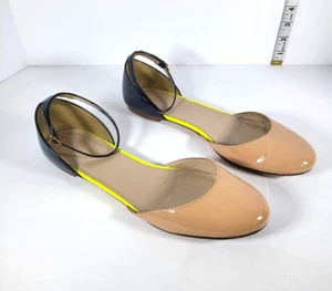 J Crew D'Orsay Color Blocking Strappy Ballet Sandals Tan Black Yellow Size 10 - Picture 1 of 10