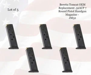 LOT of (5) Beretta Tomcat OEM Replacement .32ACP 7 Round Pistol Magazine - JM32 - Picture 1 of 3