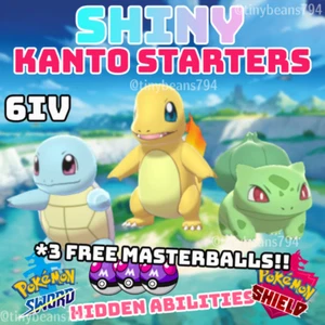 š„SHINY CHARMANDER SQUIRTLE BULBASAURš„6IV KANTO STARTERSš„Pokemon Sword Shield - Picture 1 of 4