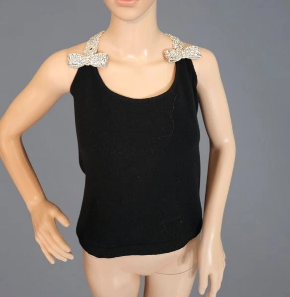 OSCAR DE LA RENTA - CRYSTAL STRAP KNIT TOP - Size 8 - Image 1 of 3