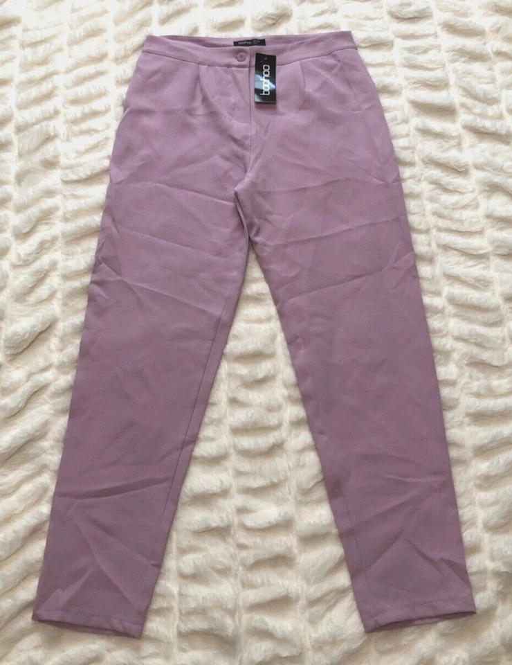 Pantalones de mujer Boohoo lila a medida pierna recta cintura alta talla 12 Foto 1 de 4