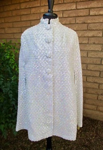 VTG 50s 60s WHITE IVORY SATIN SEQUIN SILVER THREAD ELEGANT EVENING CAPE - Picture 1 of 10