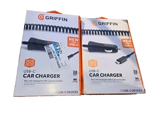 2 Griffin USB-C Car Charger 3A 15W Cigarette Plug In 3' Coiled Cable in Black - Picture 1 of 2