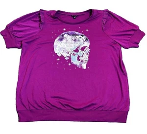 Torrid Top Women’s 2X Magenta Galaxy Star Skull Ruffle WhimsyGoth Halloween - Picture 1 of 12