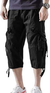 AOYOG Men’s Cargo Shorts 3/4 Relaxed Fit Below Knee Capri Cargo Pants Cotton - Picture 1 of 13