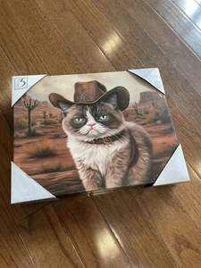Cowboy Kitty Print On Canvas - Picture 1 of 3