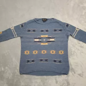 Pendleton Sweater Mens Small Blue 100% Cotton Rollneck Southwestern Aztec Retro - Picture 1 of 12