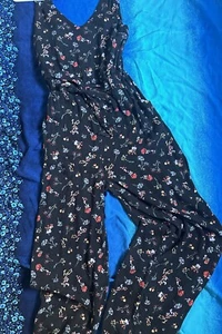 No Boundaries Black Floral Jumpsuit With Palazzo Pants - Picture 1 of 6