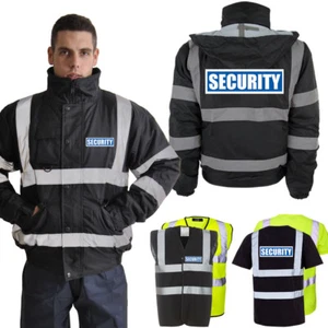 Hi Vis Security Reflective Bomber Parka Jacket Vest T-Shirt | Yellow & Black - Picture 1 of 8