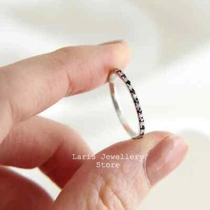 Sterling Silver Black Onyx CZ Full Eternity Stacker Band Ring size L-P - Picture 1 of 9