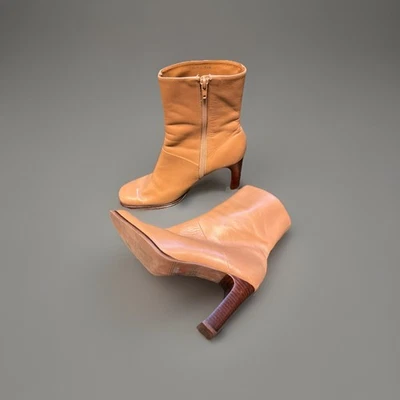 Botines Nicole Cuero Tostado Talla 8.5M Tacón Apilado Cremallera Retro Años 2000 Foto 1 de 4