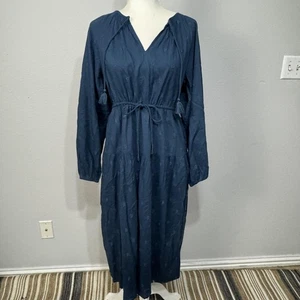 Old Navy Kleid Damen klein blau bestickt Langarm Midi Boho Taschen zum Binden - Bild 1 von 16