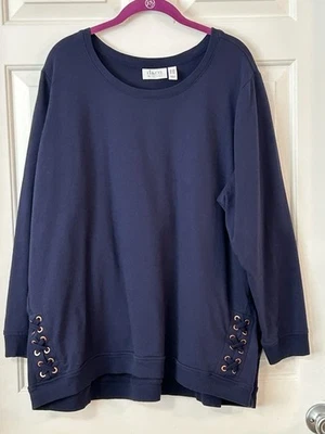 Denim & Co. Women's Active 2X Navy Lightweight Sweatshirt Long Sleeve - Image 1 of 4