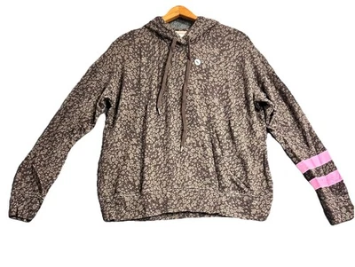 Moletom com capuz floral novo com etiquetas Sundry 1 marrom um pulso listrado rosa macio EUA  - Imagem 1 de 4