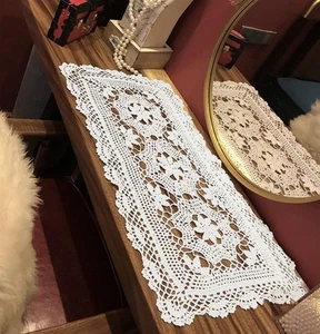 White Handmade Crochet Cotton Table Runner Lace Doilies Doily Rectangle Dress... - Picture 1 of 7