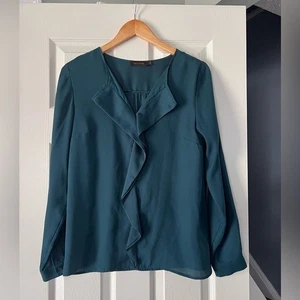 The Limited Bluse M türkis grün Langarm Rüschen vorne Arbeit Büro Karriere Oberteil - Bild 1 von 3