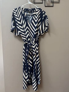 Bloomchic Vestito Donna Geometrico Cintura Orlo Curvo Navy Dolman Manica 14/16 L - Foto 1 di 11