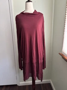 Abito tunica seta Eileen Fisher manica lunga scollo aderente marrone taglia XL - Foto 1 di 7