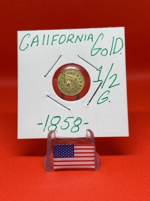 Mini moneda de oro de 1/2 gr de 1858 sin circular de oro de California🇺🇸💯✨ Foto 1 de 4