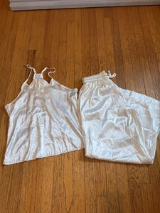 Set Pigiama Estivo Meteo Donna XL Bianco Raso Misto Seta Cami Pantaloni Salotto - Foto 1 di 8