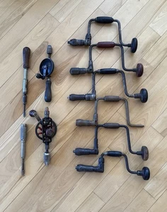 Vintage Lot Woodworking Tools Braces, Hand Drills, Yankee Screwdrivers Qty 10 - Picture 1 of 12