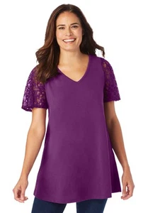 Woman Within Plus Size Lace Sleeve Tunic - Picture 1 of 17