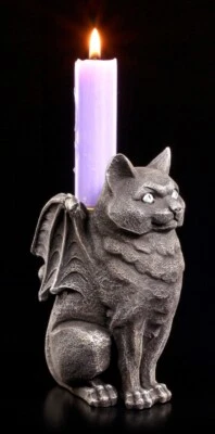 Candle Holder - Cats Gargoyle - Gothic Candlesticks Decorative Figurine Wings - Image 1 of 4