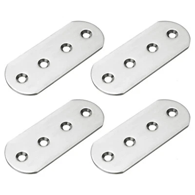 4uds Planos rectas Soportes, 3,6x1,5" Reparación Placas, Inoxidable Acero, Plata - Imagen 1 de 4