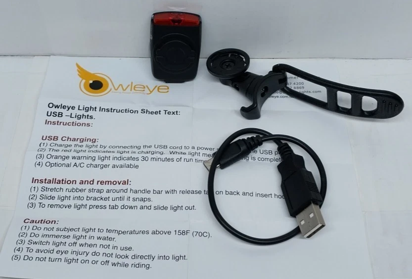 Owleye Luz LED Roja para Bicicleta Ultra Brillante 3 Ajustes Visibilidad USB Recargable Foto 1 de 2