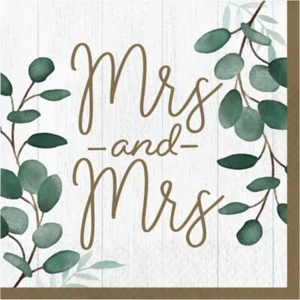 Eucalyptus Greens Mrs and Mrs Lunch Napkins 16 Pack Floral Wedding Decorations - Picture 1 of 2