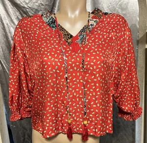 Vtg 80’s Diane Freis Original Blouse Floral 100% Silk Crop Bead Tie Boho Med - Picture 1 of 3