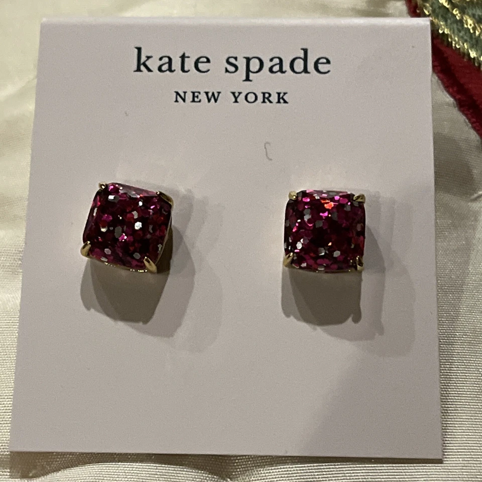 Authentic Kate Spade Square Gumdrop Glitter Stud Earrings Pink Multi