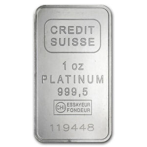 1 oz Platinum Bar - Credit Suisse (.9995 Fine, w/Assay) - SKU #49174