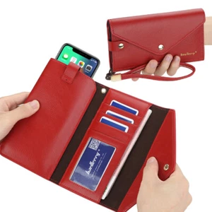 Leather Wristlet Handbags Coin Purse Cell Phone Pocket Clutch Wallet for Women - Picture 1 of 50