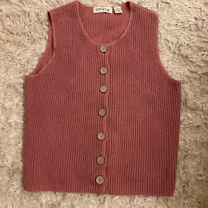 Vintage Orvis Sweater Vest Medium Pink Rose CottonKnit Sleeveless Cardigan Large - Picture 1 of 8