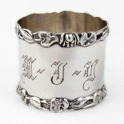 Anel de guardanapo Wallace Pond folha de lírio prata esterlina mono MJL - Imagem 1 de 3