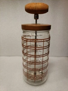 Vtg~3.5 C Glass Jar~Brown Metal Lid~Wood Handle~Whipping Cream Mixer~9.75”T(TS) - Picture 1 of 7