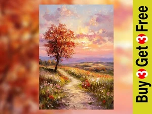 Warm Autumn Tree Artwork Print 5"x7" on Matte Paper | Floral Countryside Artwork - Picture 1 of 18